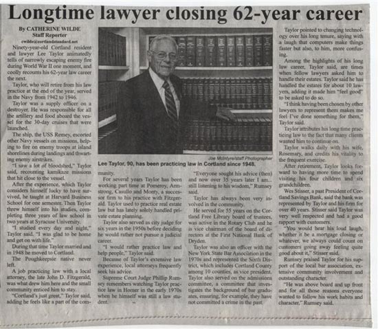 Newspaper Clipping of Leland B. Taylor Retirement